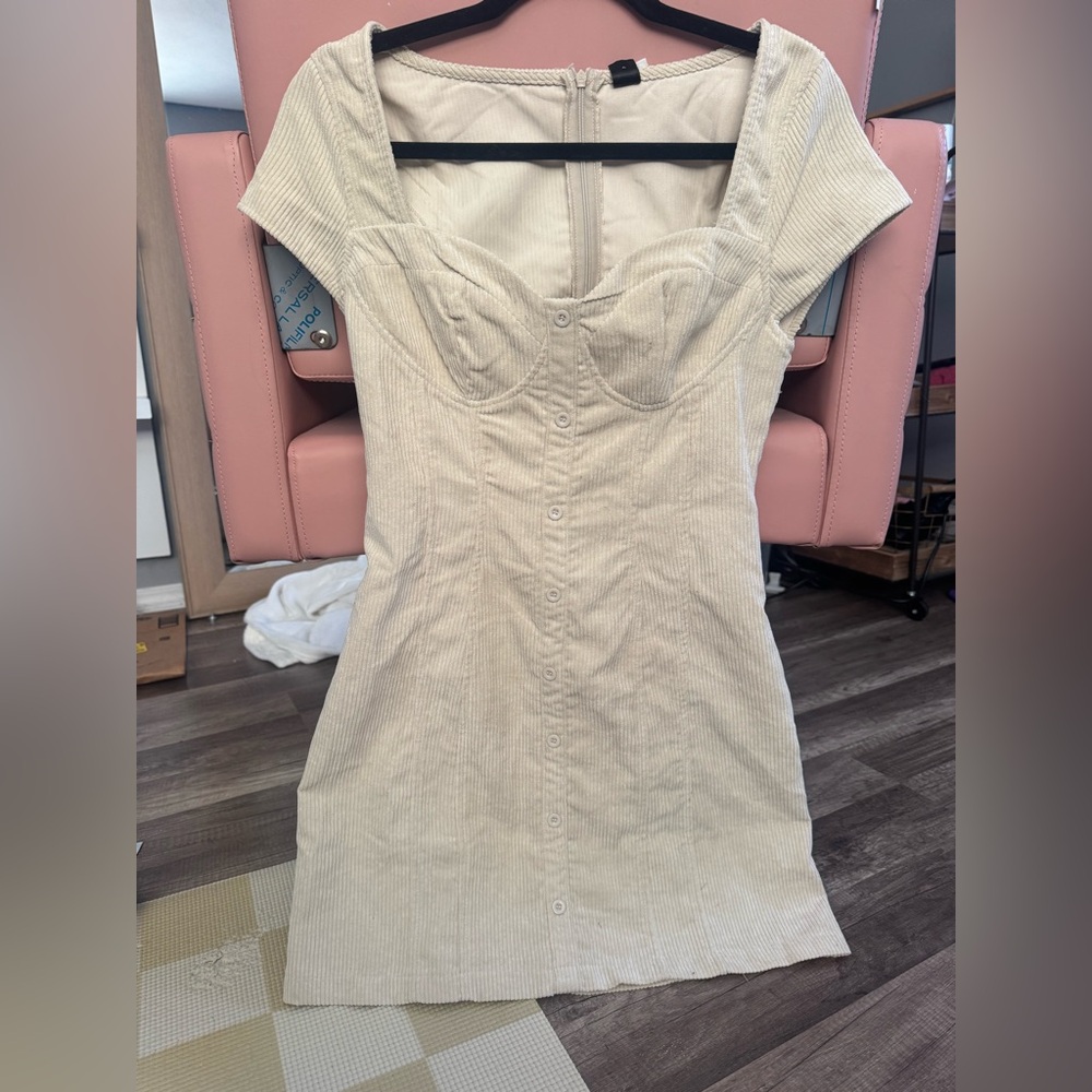 SHEIN Cream Mini Dress with Button Detail